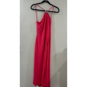 Nicole Bakti Womens Maxi gala maxi Dress halted back gems size small bright pink